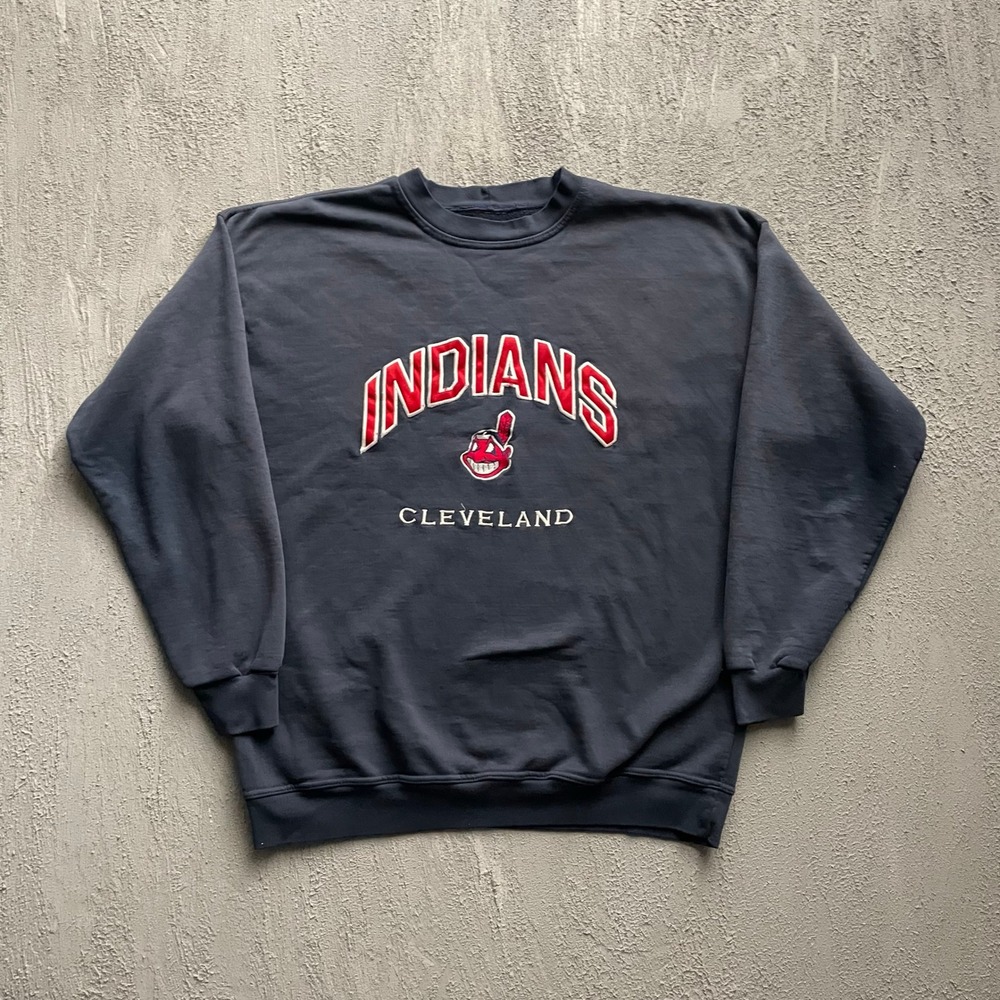Vintage Cleveland Indians Chief Wahoo Sweatshirt Mens XL Navy Blue 90s Unbranded
